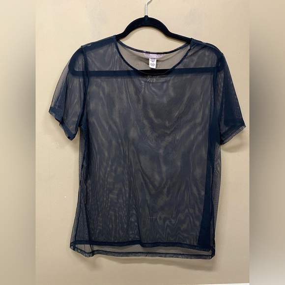 Victoria's Secret Tops - Victoria’s Secret T Shirt Black Mesh Short Sleeve Embroidered Logo Size M L
